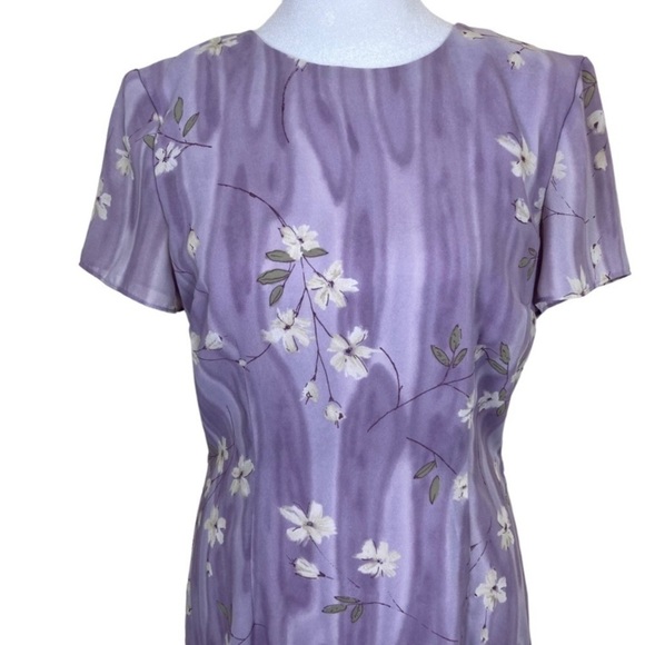 Vintage 90s Casual Corner Lavender Maxi Dress with Tie Blossom Print Modest Sz 6 - Picture 2 of 15